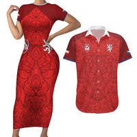 Custom Czech Republic Football Red Version Couples Matching Short Sleeve Bodycon Dress and Hawaiian Shirt Go Champion Sporty Style LT18