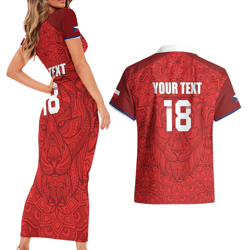 Custom Czech Republic Football Red Version Couples Matching Short Sleeve Bodycon Dress and Hawaiian Shirt Go Champion Sporty Style LT18