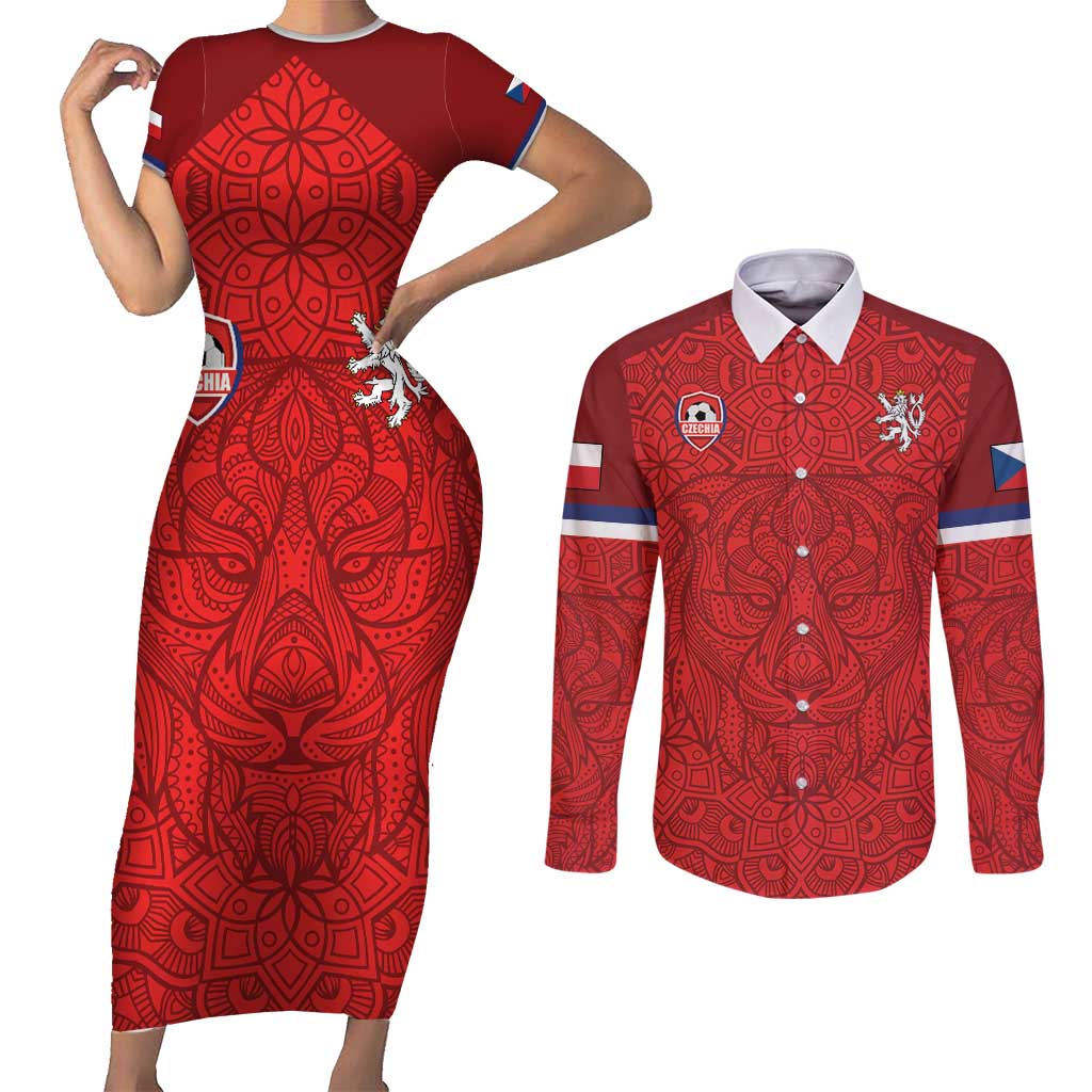 Custom Czech Republic Football Red Version Couples Matching Short Sleeve Bodycon Dress and Long Sleeve Button Shirt Go Champion Sporty Style LT18