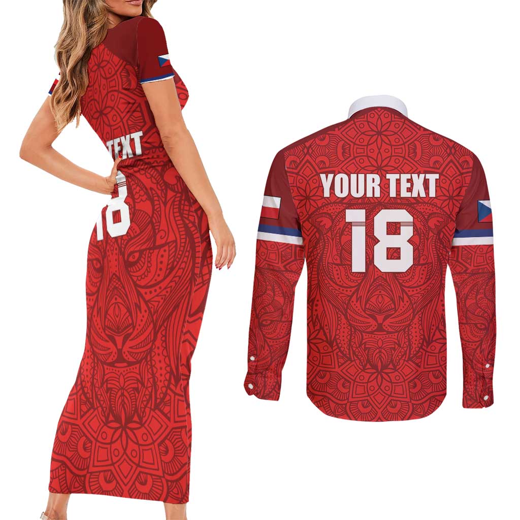 Custom Czech Republic Football Red Version Couples Matching Short Sleeve Bodycon Dress and Long Sleeve Button Shirt Go Champion Sporty Style LT18