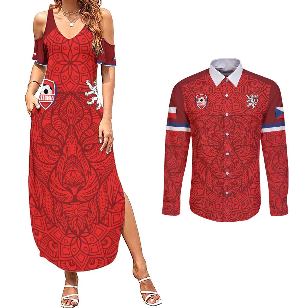 Custom Czech Republic Football Red Version Couples Matching Summer Maxi Dress and Long Sleeve Button Shirt Go Champion Sporty Style LT18