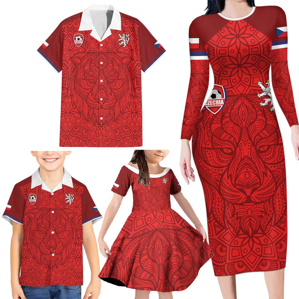 Custom Czech Republic Football Red Version Family Matching Long Sleeve Bodycon Dress and Hawaiian Shirt Go Champion Sporty Style LT18