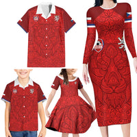 Custom Czech Republic Football Red Version Family Matching Long Sleeve Bodycon Dress and Hawaiian Shirt Go Champion Sporty Style LT18