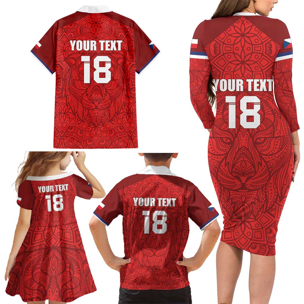Custom Czech Republic Football Red Version Family Matching Long Sleeve Bodycon Dress and Hawaiian Shirt Go Champion Sporty Style LT18
