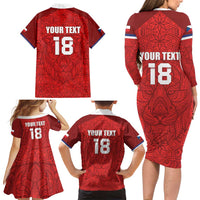 Custom Czech Republic Football Red Version Family Matching Long Sleeve Bodycon Dress and Hawaiian Shirt Go Champion Sporty Style LT18