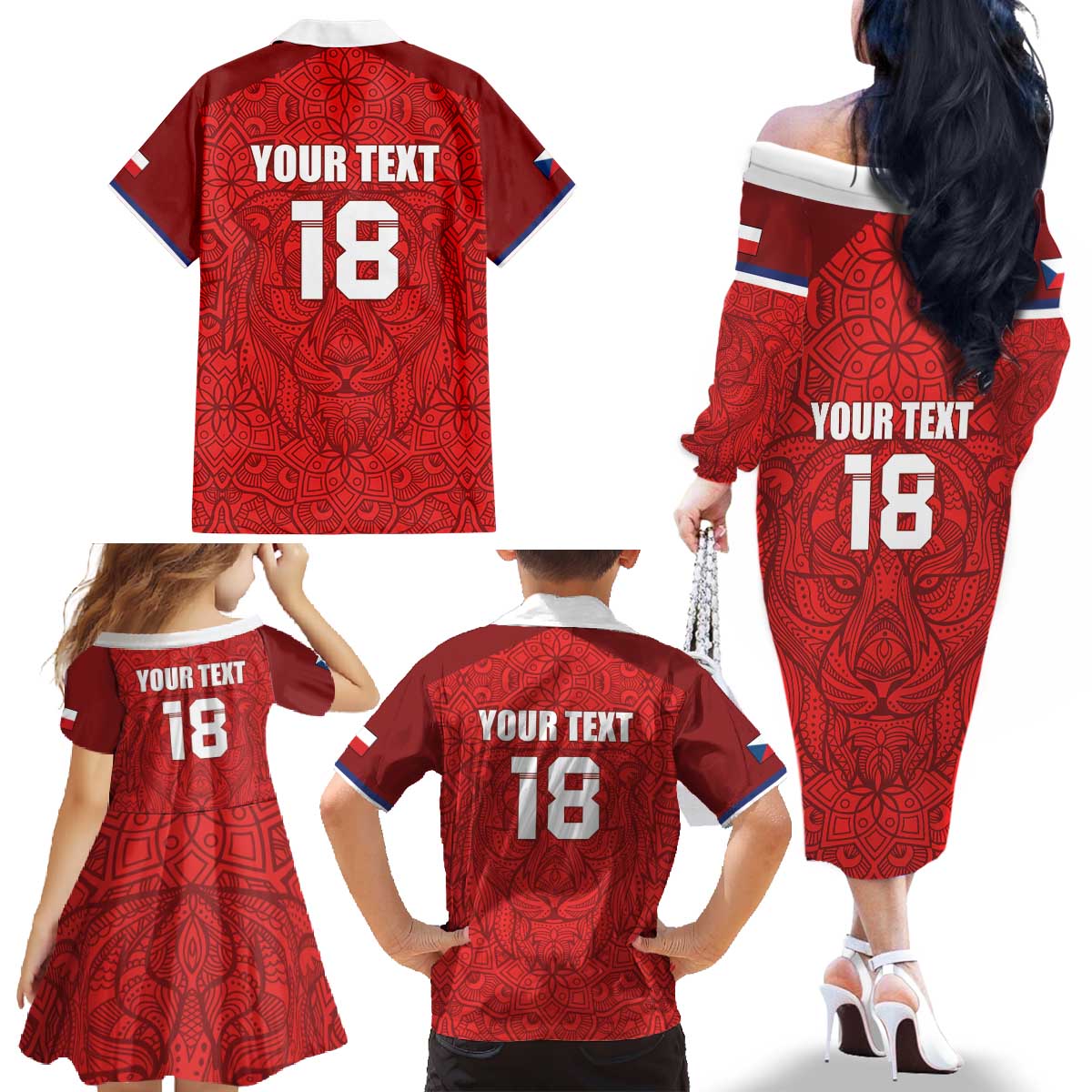 Custom Czech Republic Football Red Version Family Matching Off The Shoulder Long Sleeve Dress and Hawaiian Shirt Go Champion Sporty Style LT18