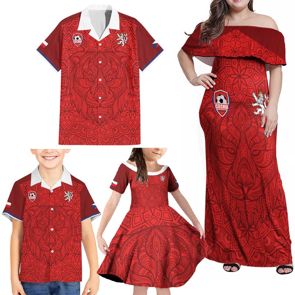 Custom Czech Republic Football Red Version Family Matching Off Shoulder Maxi Dress and Hawaiian Shirt Go Champion Sporty Style LT18