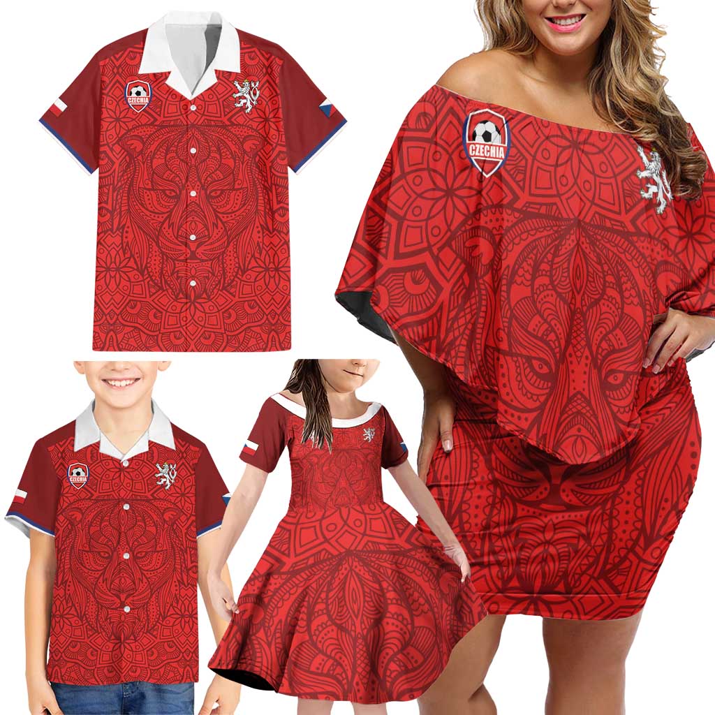 Custom Czech Republic Football Red Version Family Matching Off Shoulder Short Dress and Hawaiian Shirt Go Champion Sporty Style LT18