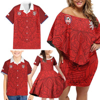 Custom Czech Republic Football Red Version Family Matching Off Shoulder Short Dress and Hawaiian Shirt Go Champion Sporty Style LT18