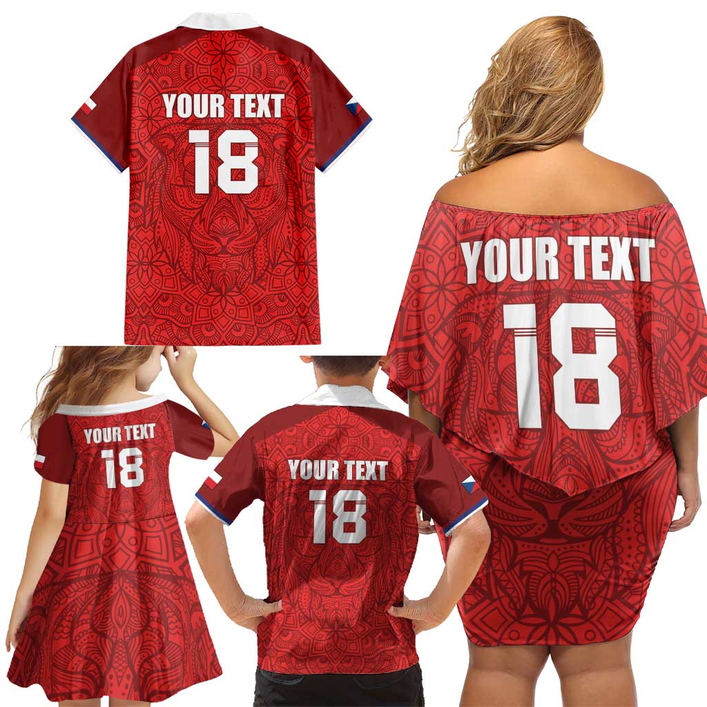 Custom Czech Republic Football Red Version Family Matching Off Shoulder Short Dress and Hawaiian Shirt Go Champion Sporty Style LT18