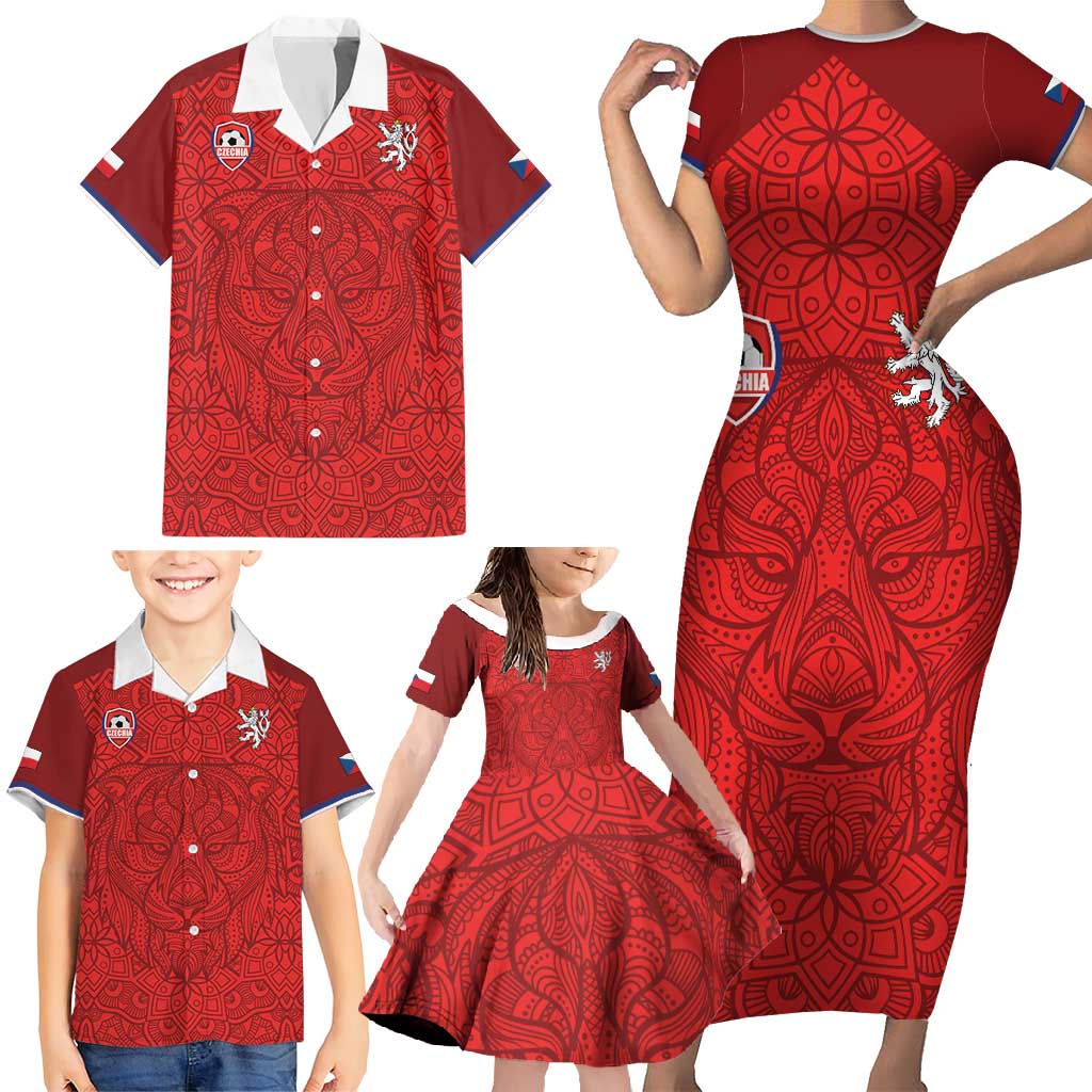 Custom Czech Republic Football Red Version Family Matching Short Sleeve Bodycon Dress and Hawaiian Shirt Go Champion Sporty Style LT18