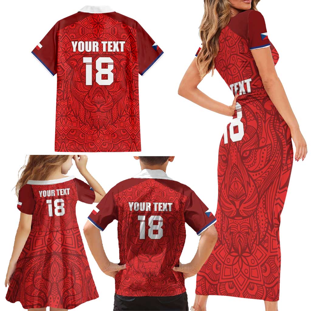 Custom Czech Republic Football Red Version Family Matching Short Sleeve Bodycon Dress and Hawaiian Shirt Go Champion Sporty Style LT18