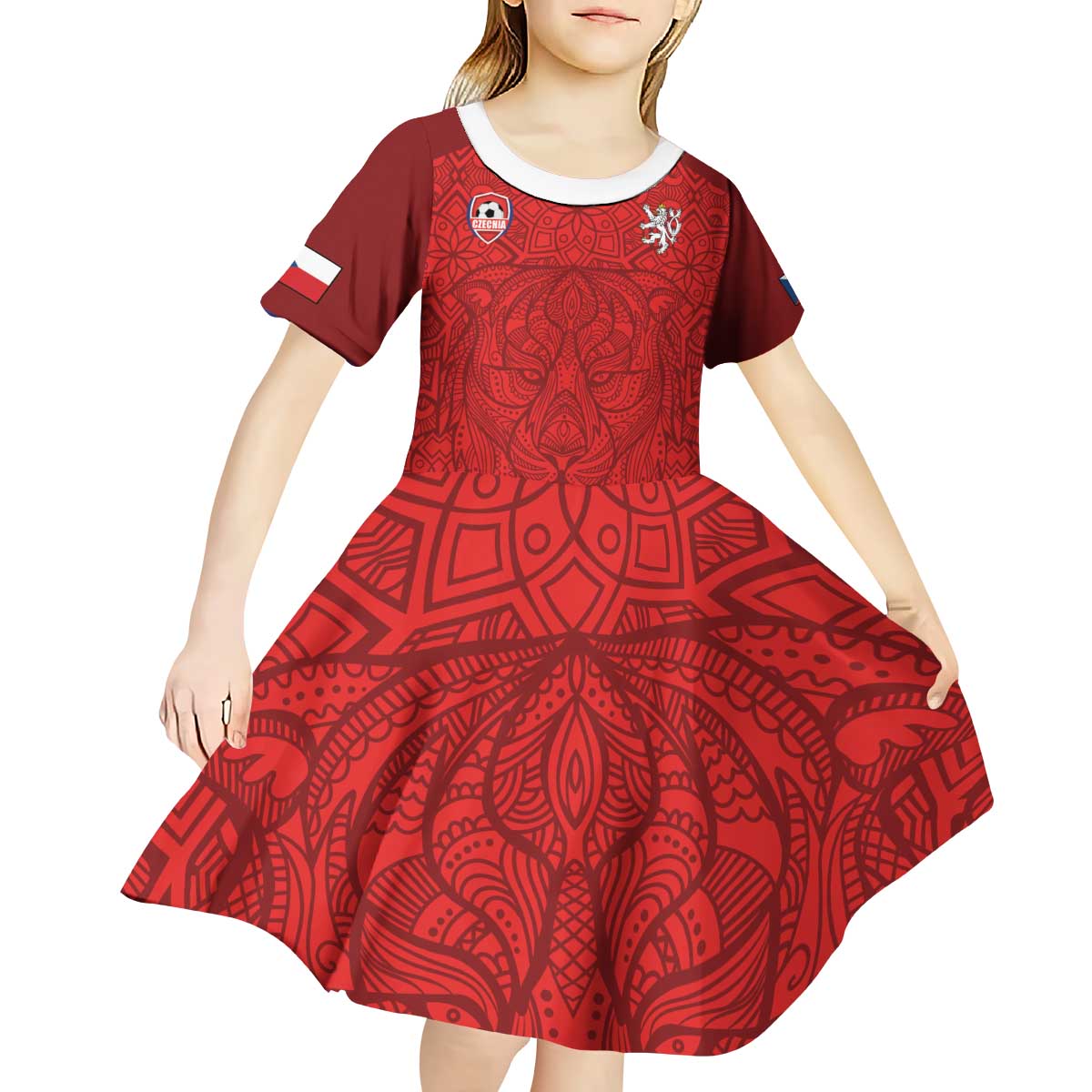 Custom Czech Republic Football Red Version Kid Short Sleeve Dress Go Champion Sporty Style LT18