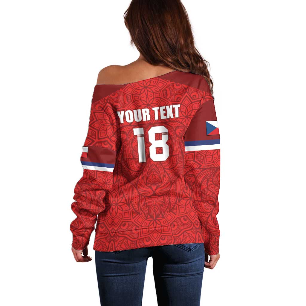 Custom Czech Republic Football Red Version Off Shoulder Sweater Go Champion Sporty Style LT18