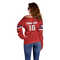 Custom Czech Republic Football Red Version Off Shoulder Sweater Go Champion Sporty Style LT18