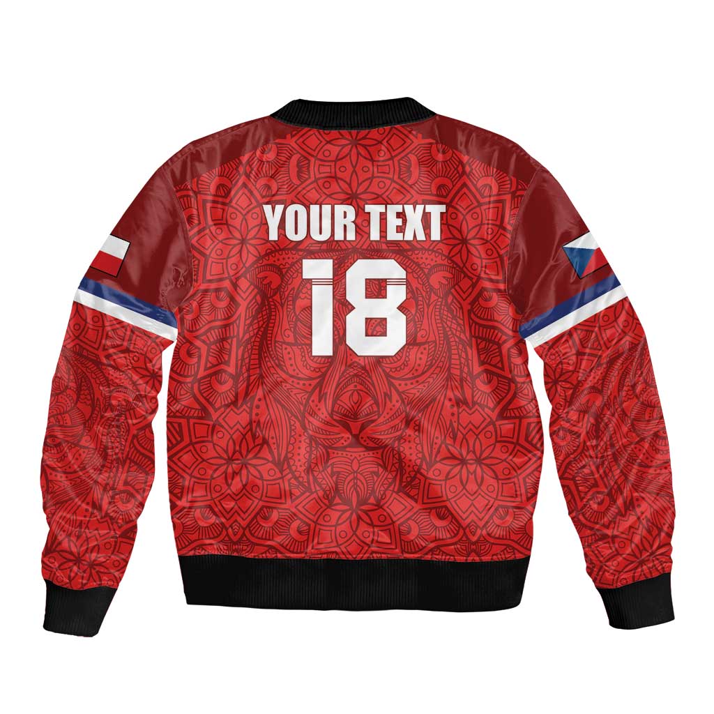 Custom Czech Republic Football Red Version Sleeve Zip Bomber Jacket Go Champion Sporty Style LT18