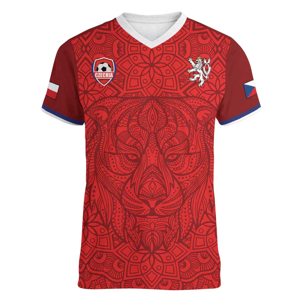Custom Czech Republic Football Red Version Women V-Neck T-Shirt Go Champion Sporty Style LT18