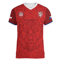 Custom Czech Republic Football Red Version Women V-Neck T-Shirt Go Champion Sporty Style LT18