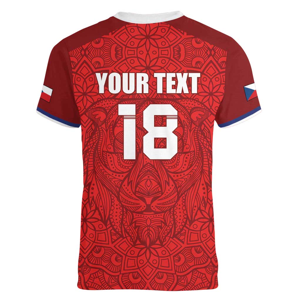 Custom Czech Republic Football Red Version Women V-Neck T-Shirt Go Champion Sporty Style LT18