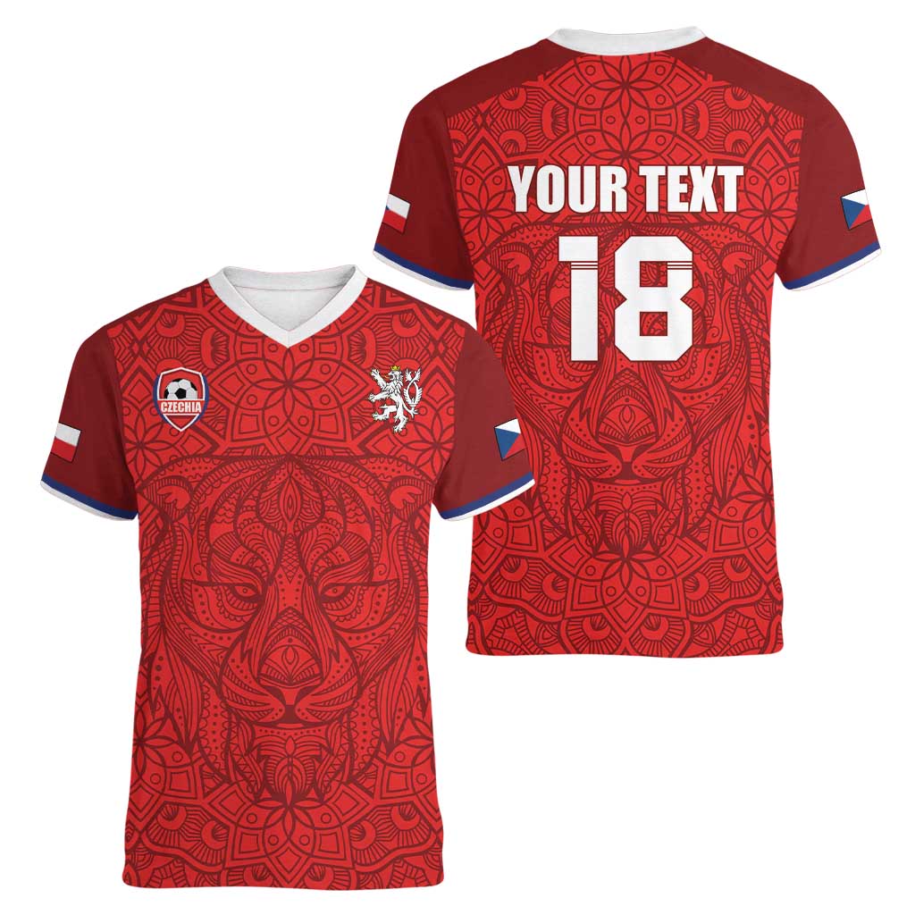 Custom Czech Republic Football Red Version Women V-Neck T-Shirt Go Champion Sporty Style LT18