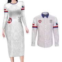 Custom Czech Republic Football White Version Couples Matching Long Sleeve Bodycon Dress and Long Sleeve Button Shirt Go Champion Sporty Style LT18