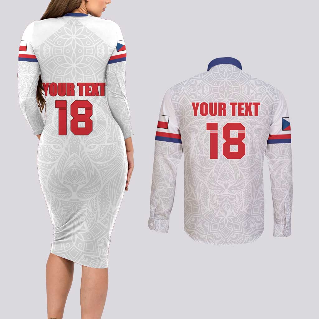 Custom Czech Republic Football White Version Couples Matching Long Sleeve Bodycon Dress and Long Sleeve Button Shirt Go Champion Sporty Style LT18