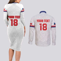 Custom Czech Republic Football White Version Couples Matching Long Sleeve Bodycon Dress and Long Sleeve Button Shirt Go Champion Sporty Style LT18