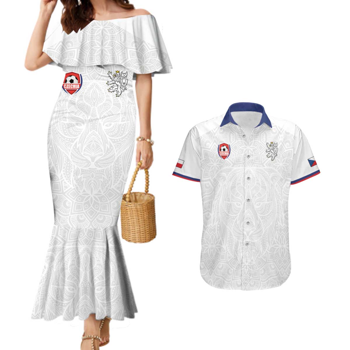 Custom Czech Republic Football White Version Couples Matching Mermaid Dress and Hawaiian Shirt Go Champion Sporty Style LT18