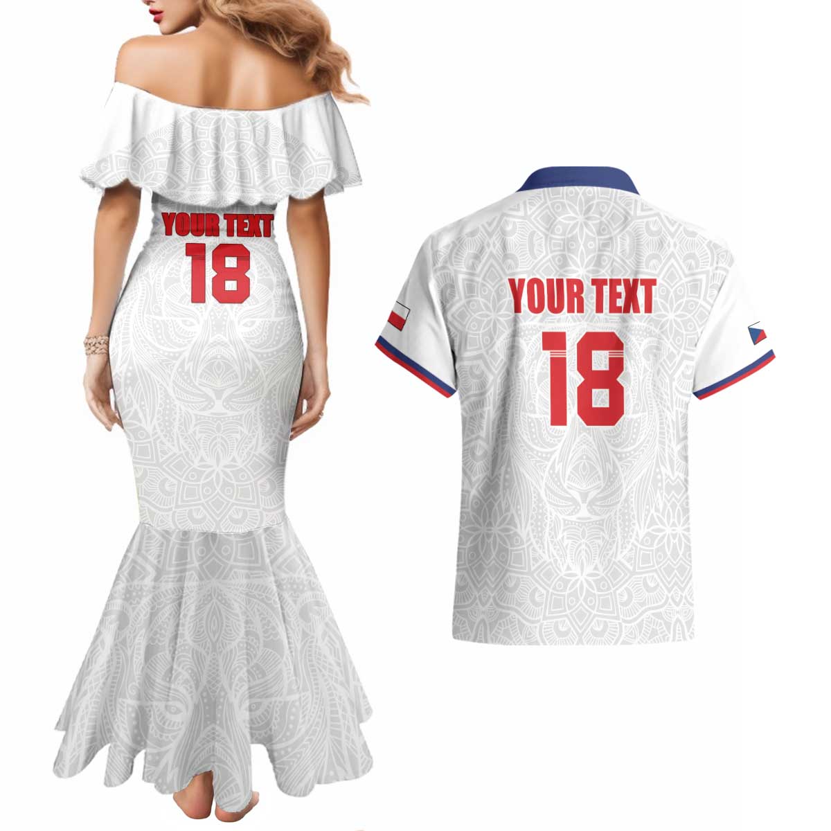 Custom Czech Republic Football White Version Couples Matching Mermaid Dress and Hawaiian Shirt Go Champion Sporty Style LT18