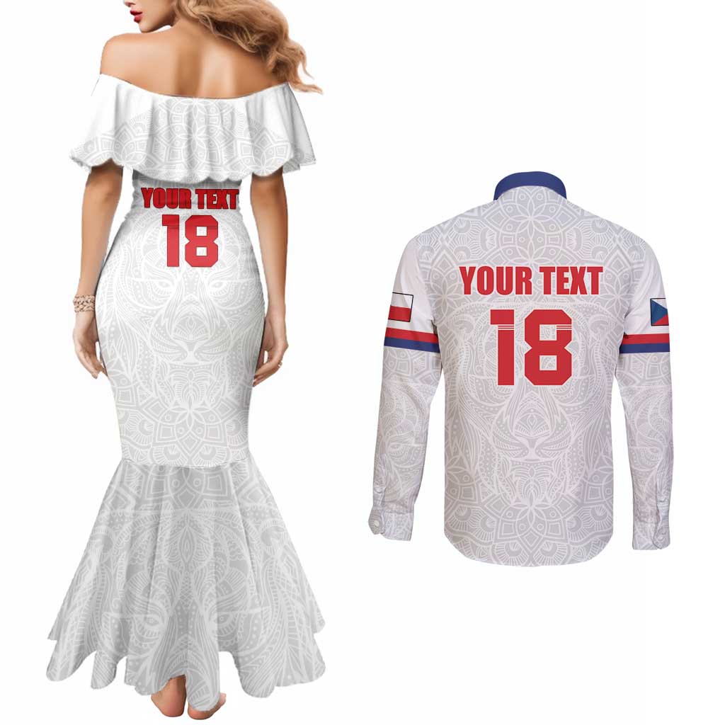 Custom Czech Republic Football White Version Couples Matching Mermaid Dress and Long Sleeve Button Shirt Go Champion Sporty Style LT18