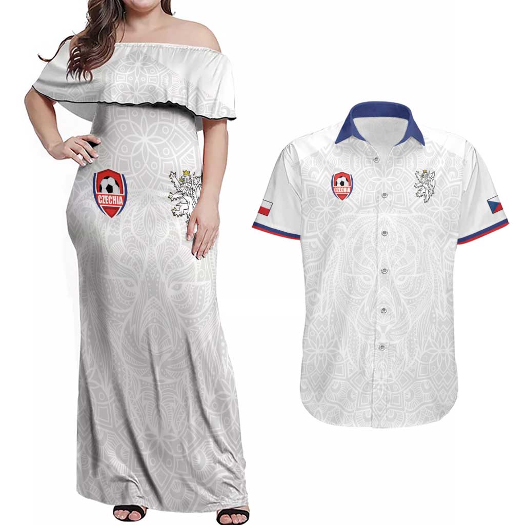 Custom Czech Republic Football White Version Couples Matching Off Shoulder Maxi Dress and Hawaiian Shirt Go Champion Sporty Style LT18