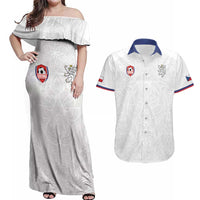 Custom Czech Republic Football White Version Couples Matching Off Shoulder Maxi Dress and Hawaiian Shirt Go Champion Sporty Style LT18