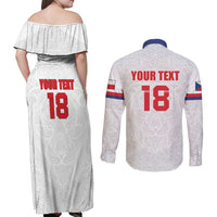 Custom Czech Republic Football White Version Couples Matching Off Shoulder Maxi Dress and Long Sleeve Button Shirt Go Champion Sporty Style LT18