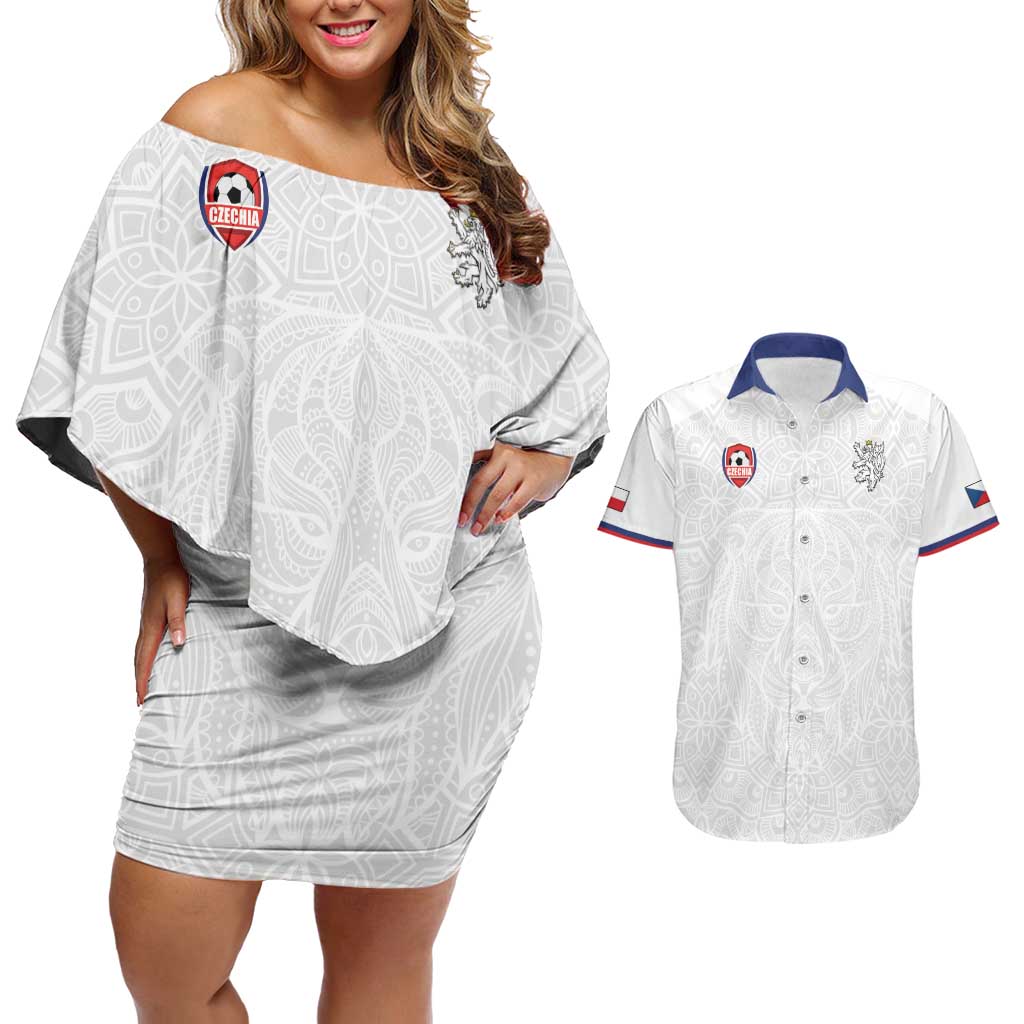 Custom Czech Republic Football White Version Couples Matching Off Shoulder Short Dress and Hawaiian Shirt Go Champion Sporty Style LT18