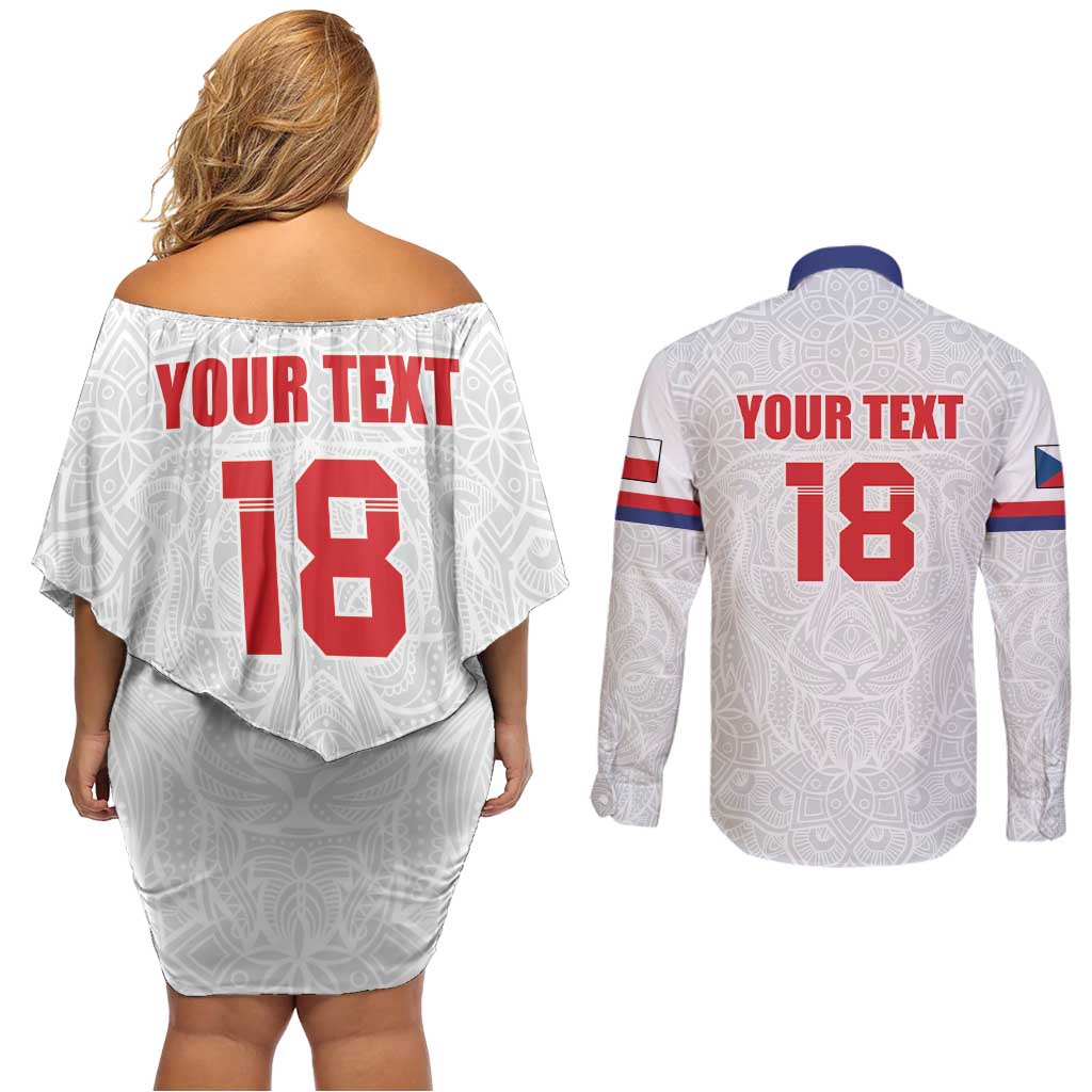 Custom Czech Republic Football White Version Couples Matching Off Shoulder Short Dress and Long Sleeve Button Shirt Go Champion Sporty Style LT18