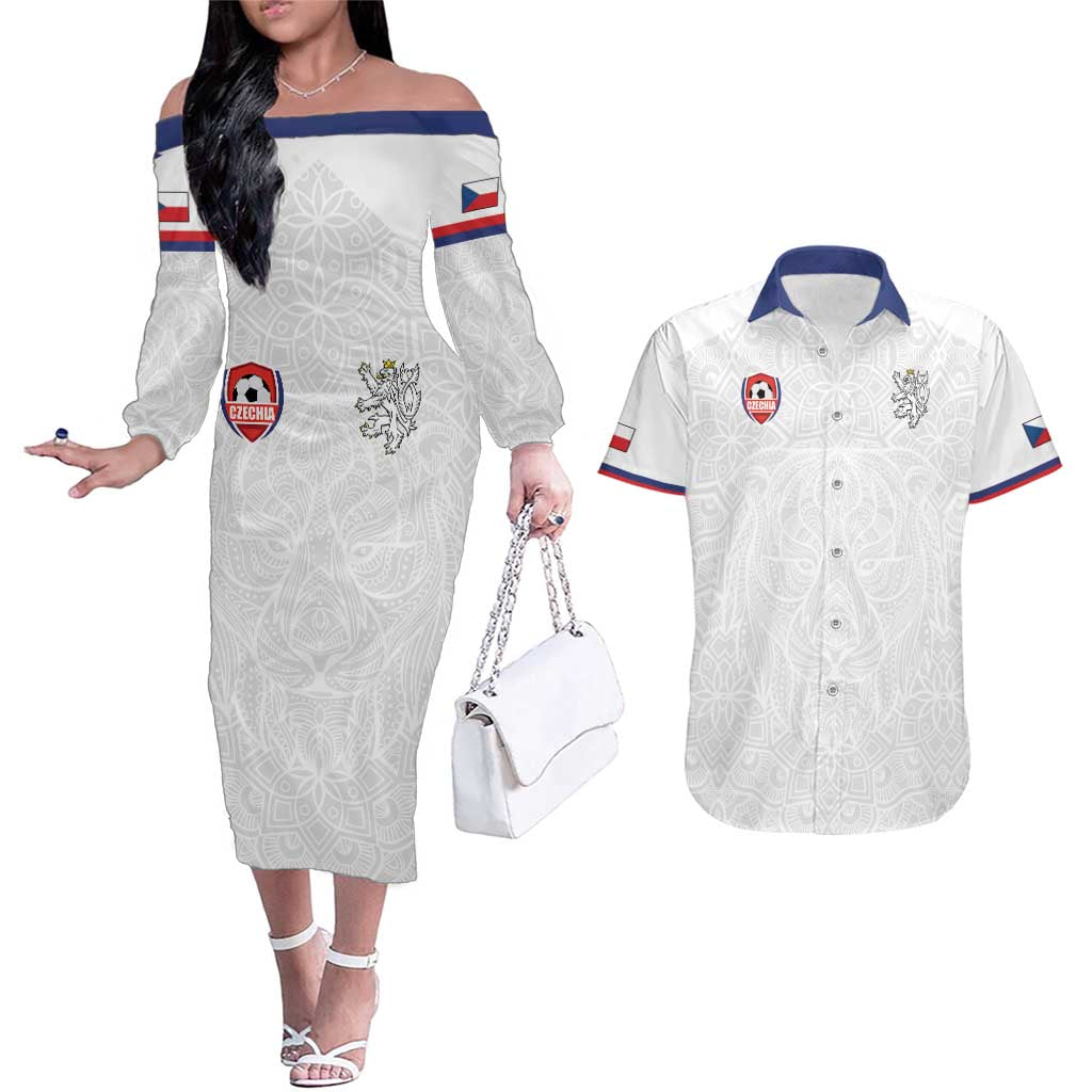 Custom Czech Republic Football White Version Couples Matching Off The Shoulder Long Sleeve Dress and Hawaiian Shirt Go Champion Sporty Style LT18