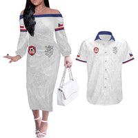 Custom Czech Republic Football White Version Couples Matching Off The Shoulder Long Sleeve Dress and Hawaiian Shirt Go Champion Sporty Style LT18