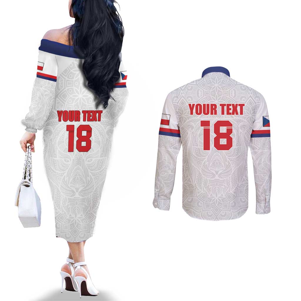 Custom Czech Republic Football White Version Couples Matching Off The Shoulder Long Sleeve Dress and Long Sleeve Button Shirt Go Champion Sporty Style LT18