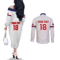 Custom Czech Republic Football White Version Couples Matching Off The Shoulder Long Sleeve Dress and Long Sleeve Button Shirt Go Champion Sporty Style LT18