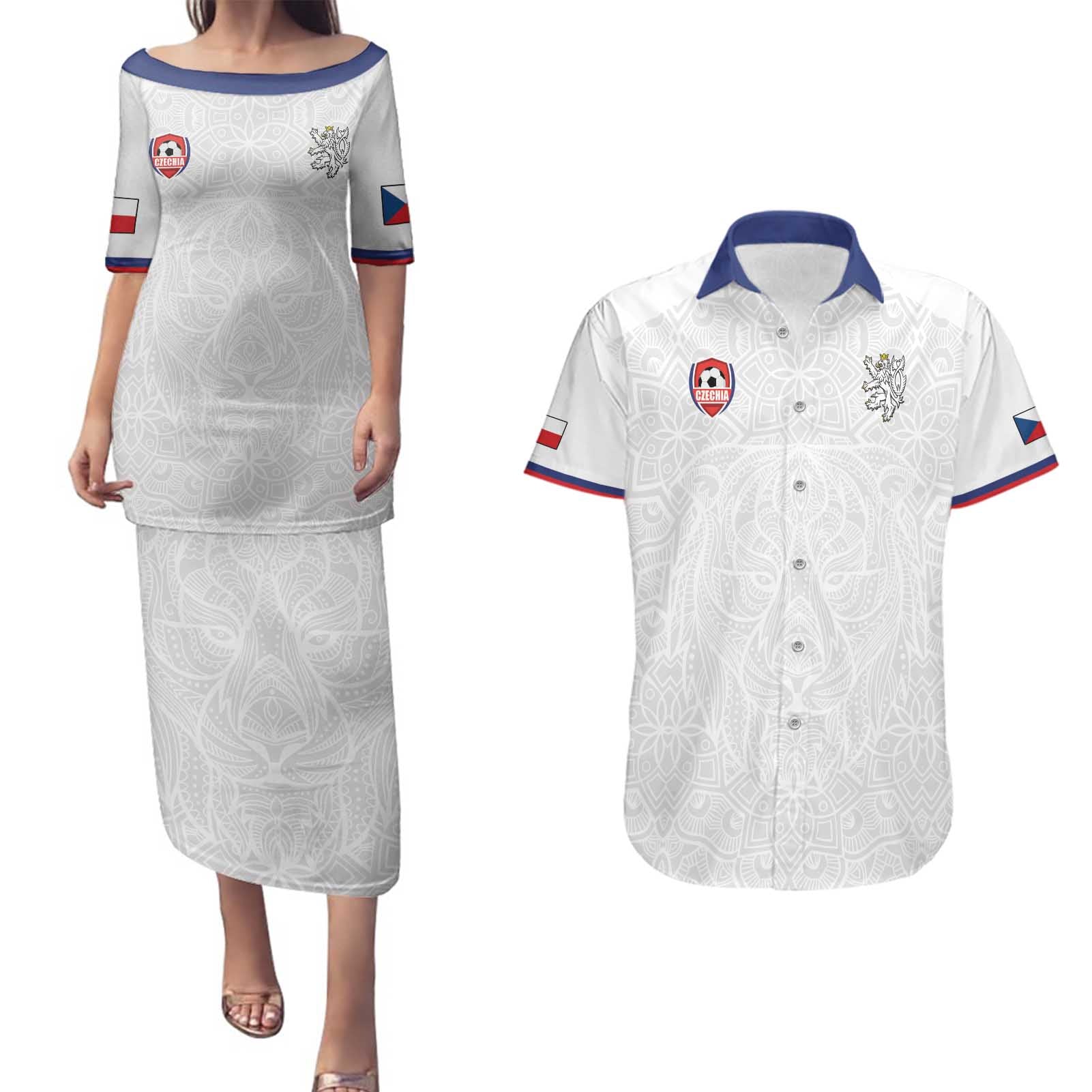 Custom Czech Republic Football White Version Couples Matching Puletasi and Hawaiian Shirt Go Champion Sporty Style LT18