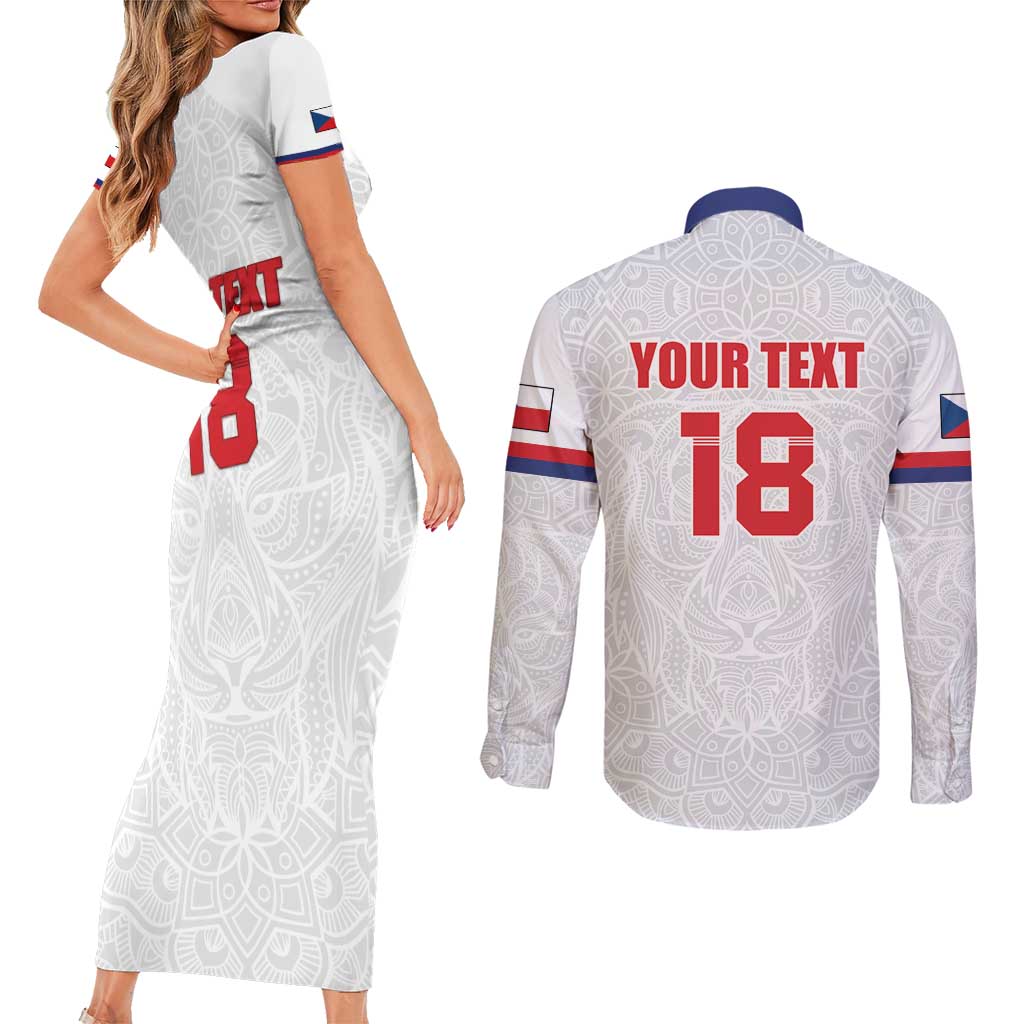 Custom Czech Republic Football White Version Couples Matching Short Sleeve Bodycon Dress and Long Sleeve Button Shirt Go Champion Sporty Style LT18