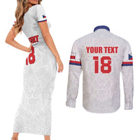 Custom Czech Republic Football White Version Couples Matching Short Sleeve Bodycon Dress and Long Sleeve Button Shirt Go Champion Sporty Style LT18