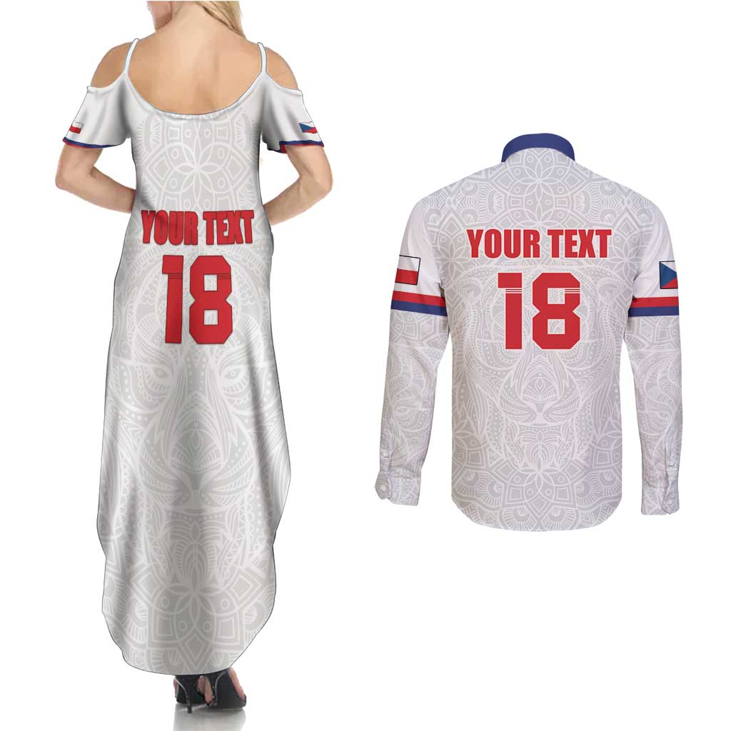 Custom Czech Republic Football White Version Couples Matching Summer Maxi Dress and Long Sleeve Button Shirt Go Champion Sporty Style LT18