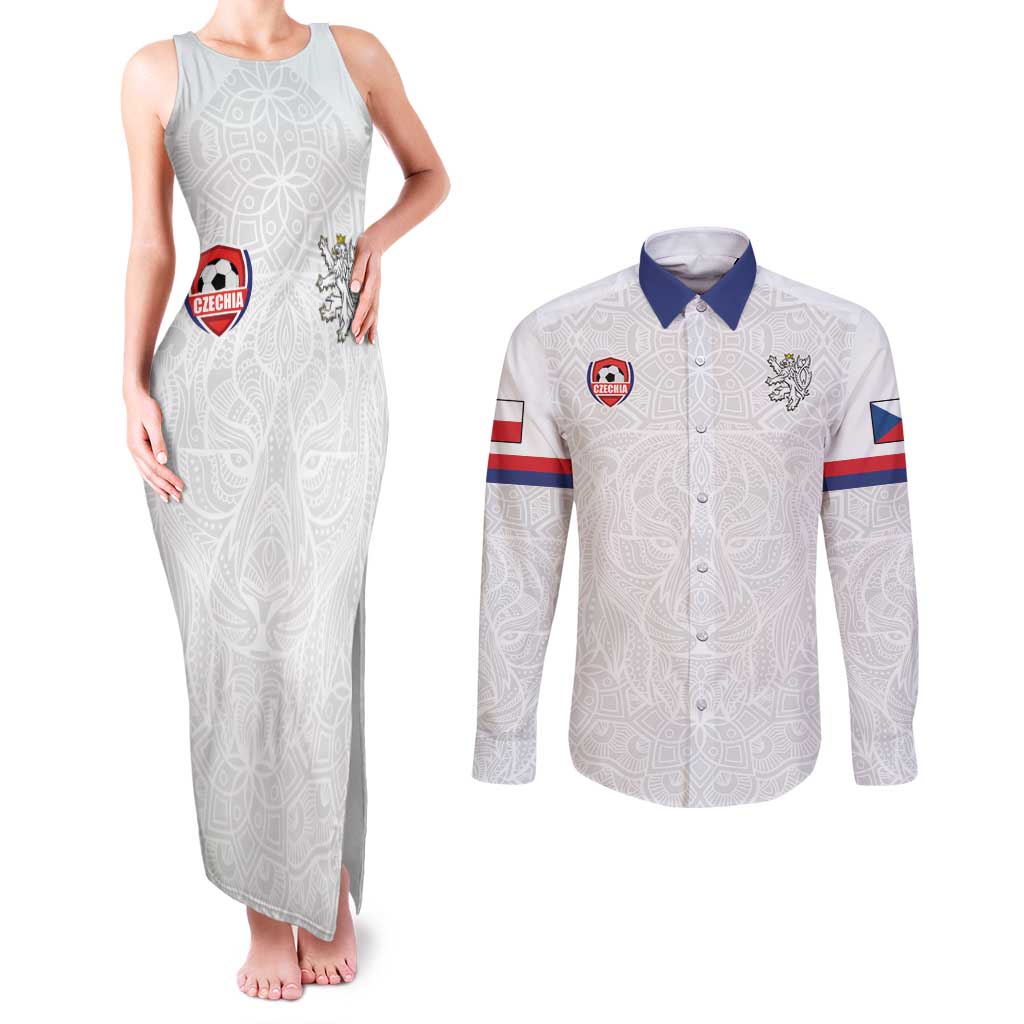Custom Czech Republic Football White Version Couples Matching Tank Maxi Dress and Long Sleeve Button Shirt Go Champion Sporty Style LT18