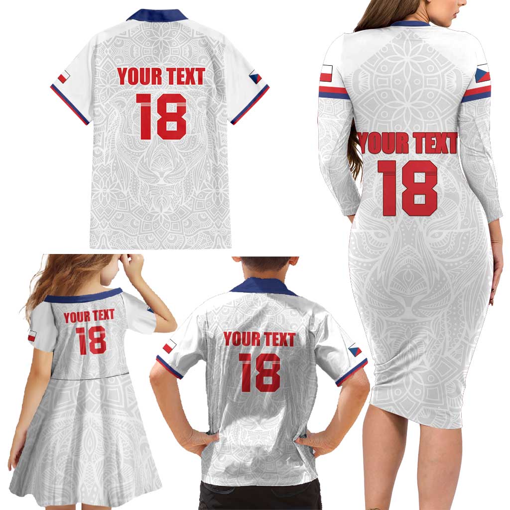 Custom Czech Republic Football White Version Family Matching Long Sleeve Bodycon Dress and Hawaiian Shirt Go Champion Sporty Style LT18