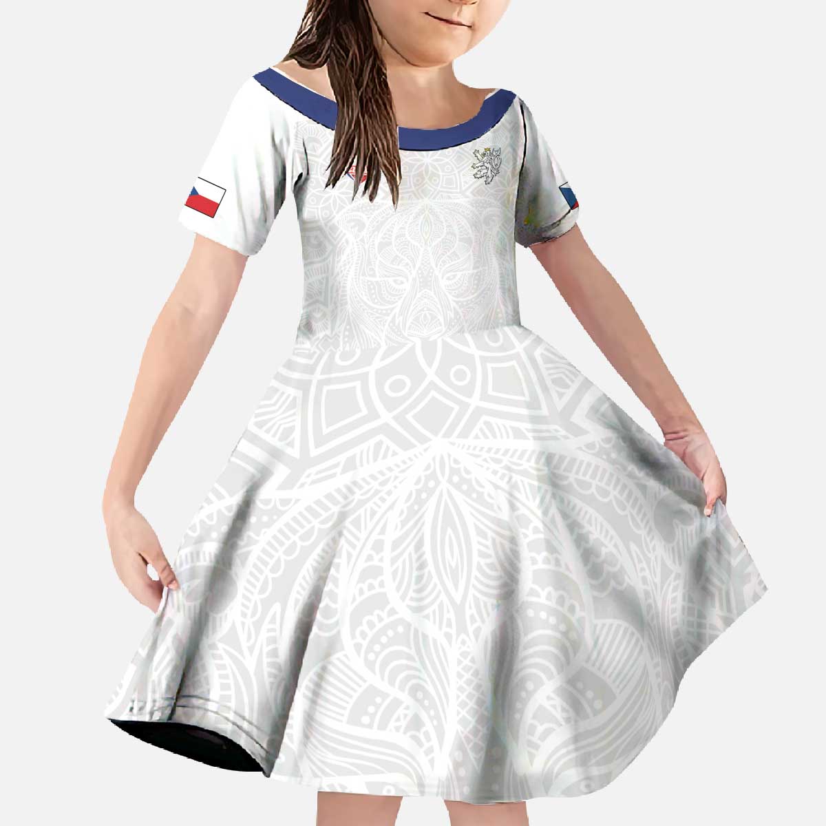 Custom Czech Republic Football White Version Family Matching Off The Shoulder Long Sleeve Dress and Hawaiian Shirt Go Champion Sporty Style LT18