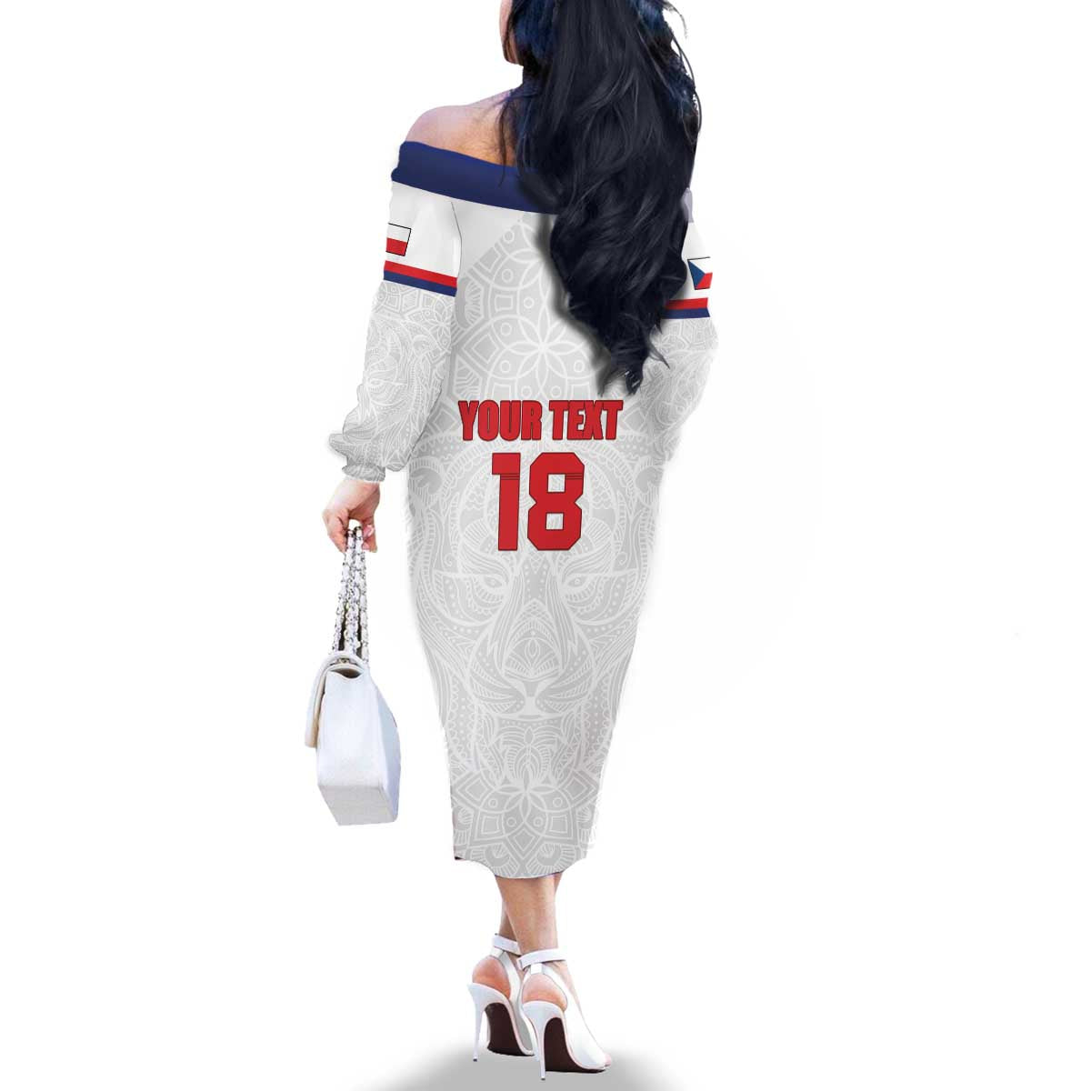 Custom Czech Republic Football White Version Family Matching Off The Shoulder Long Sleeve Dress and Hawaiian Shirt Go Champion Sporty Style LT18