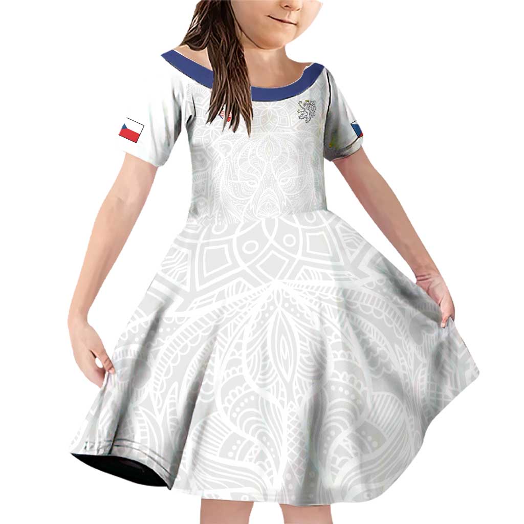 Custom Czech Republic Football White Version Family Matching Off Shoulder Short Dress and Hawaiian Shirt Go Champion Sporty Style LT18