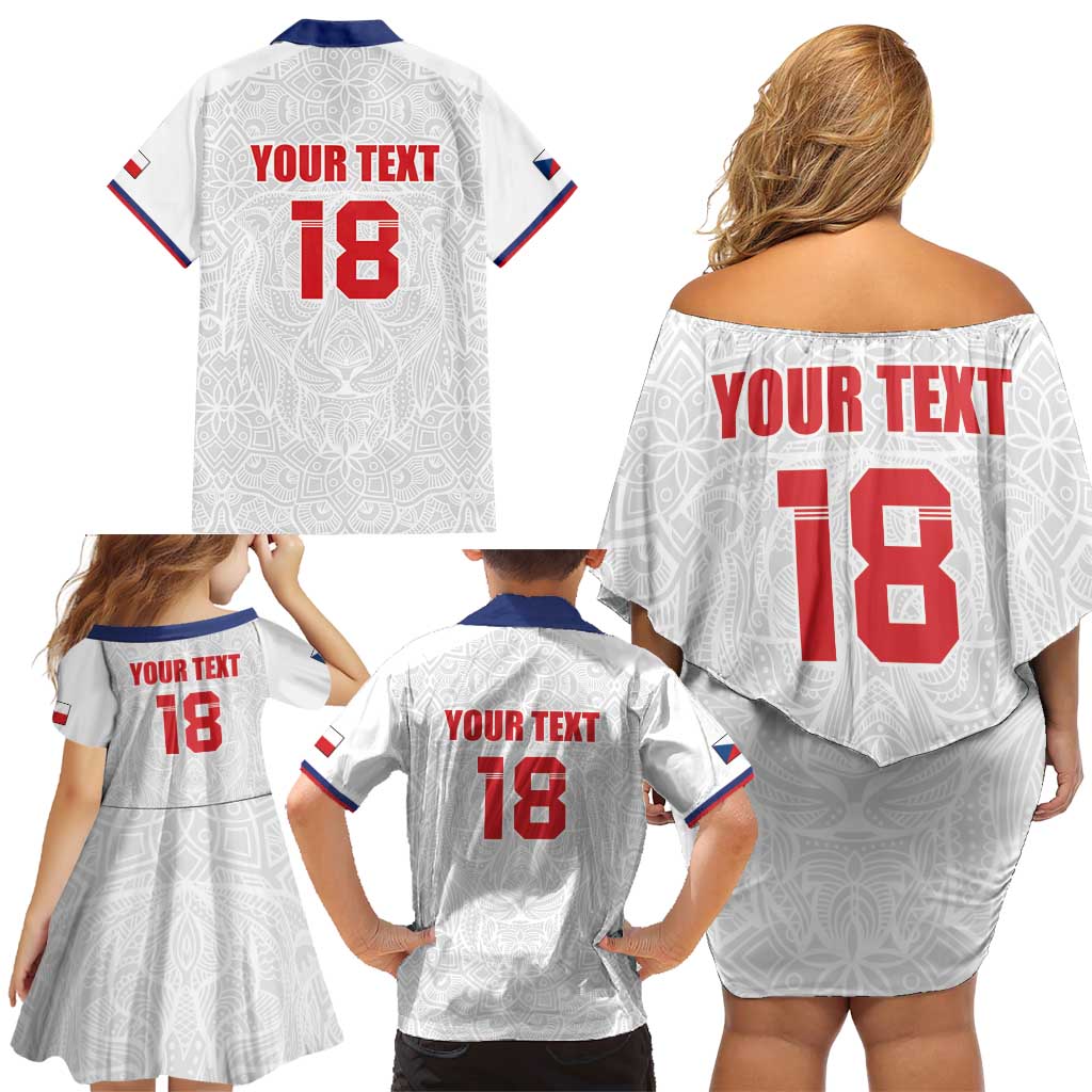 Custom Czech Republic Football White Version Family Matching Off Shoulder Short Dress and Hawaiian Shirt Go Champion Sporty Style LT18
