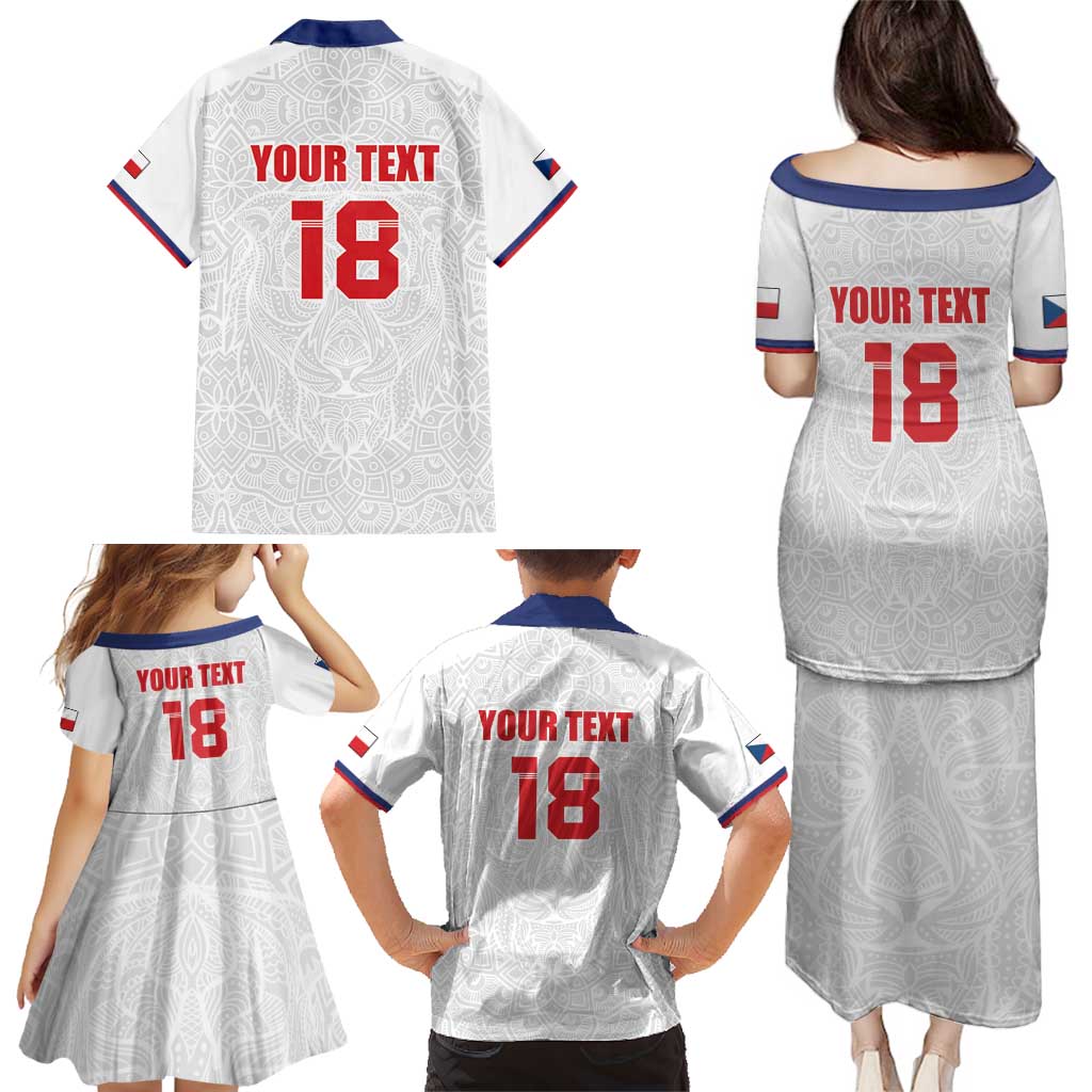 Custom Czech Republic Football White Version Family Matching Puletasi and Hawaiian Shirt Go Champion Sporty Style LT18